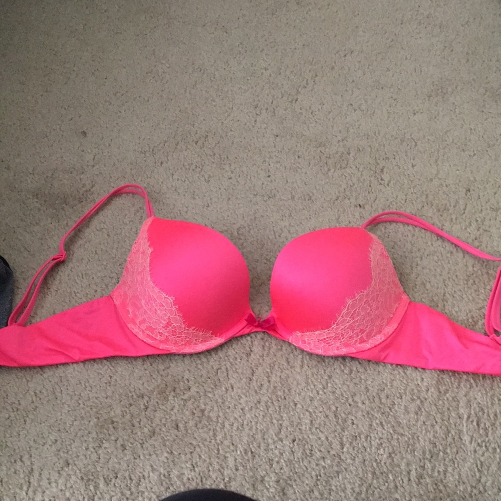 Pink and lace Victoria secret push up bra.